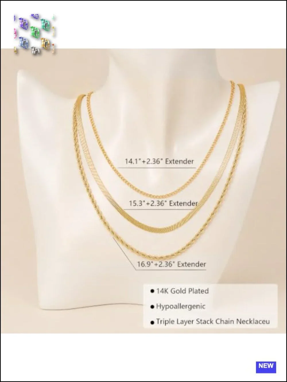14K Gold Plated Layered Chain Choker Necklace Set for Women